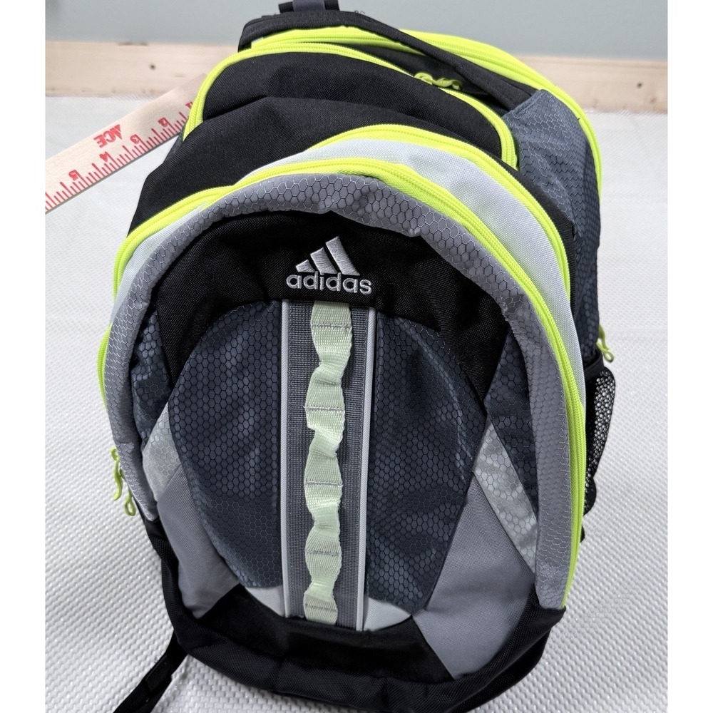 Adidas Loadspring Backpack Black Gray Neon Green Multi Pocket Book Bag
